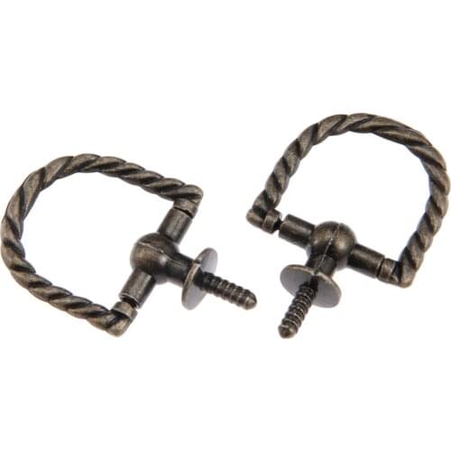 2Pcs 28*22mm Antique Bronze Handle Cabinet Knobs Jewelry Box Drawer Cupboard Pull Handles Self-Tapping Screws Furniture Fittings