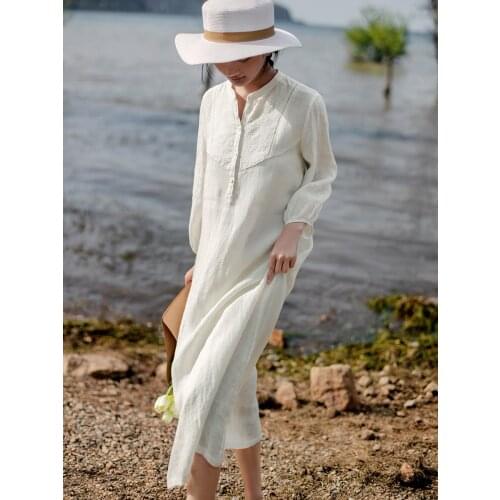 2021 spring and summer new literature and art linen dress loose national style false Dress embroidered dress 2021043