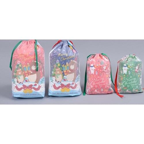 50 pieces wholesale Christmas Gift Bag Double Layer Rope Binding String Gift Bag Plastic Packaging Bag Pulling Rope Storage Bag