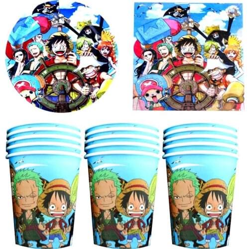 60pcs/lot Happy Birthday Party One Piece Theme Plates Kids Girls Favors Cups Napkins Baby Shower Decorate towel Dishes
