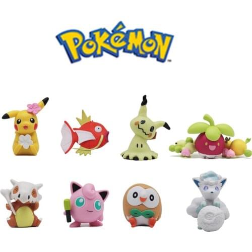 8 PCS/Set Pokemon Kawaii Anime Pikachu Magikarp Marowak Bounsweet Mimikyu Action Vulpix Rowlet Doll Model Kids Toy Gift