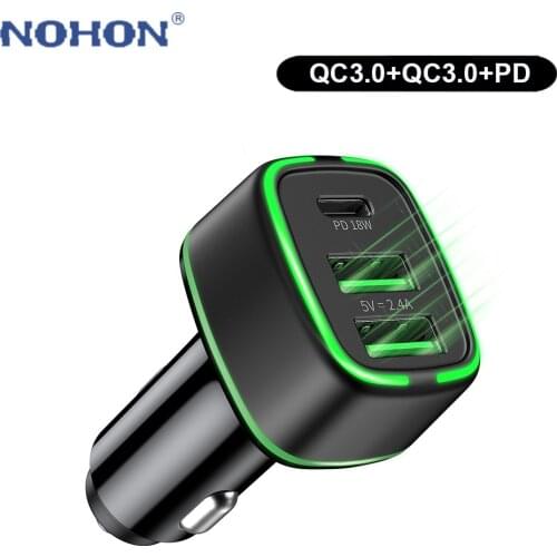 3 Port 18W PD+Dual USB Car Charger For iPhone 12 11 Pro Max 6 7 8 Plus X XS Samsung Xiaomi Huawei Mobile Phone fast mini adapter