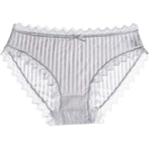 Seamless New Breathable Striped Panties Cotton Lace Girls Briefs Seamless Cute Lace Ice Silk Comfort Triangle Briefs for Woman