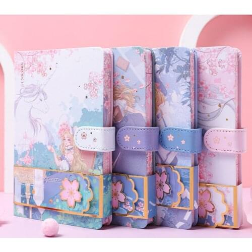 Aibelle 4 Books Color Page illustration Magnetic button Notebooks and Journals Cute Notebook for School Office Kawaii Stationery