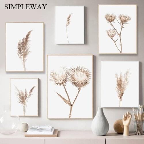 Bohemian Style Flower Grass Nature Plant Canvas Poster Minimalist Botanical Art Painting Wall Picture Print Modern Home Decor