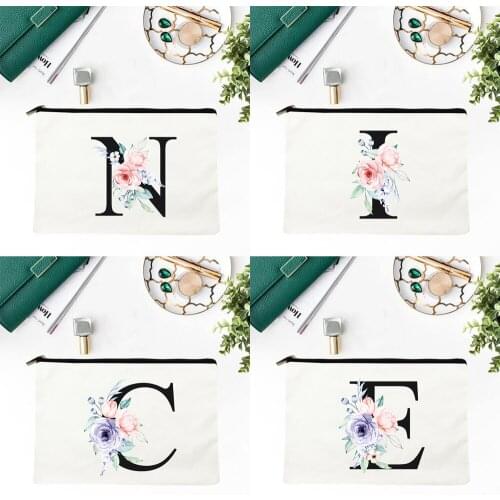 Letters Flower Makeup Bag Lady Tote Cosmetic Bag Reusable Large Capacity Eco Canvas Zipper Pouch Funny White Ladies Travel Purse
