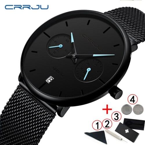 Mens Watches CRRJU Steel Casual Waterproof Watch for Man Sport Quartz Watch Mens Dress Calendar Watch Relogio Masculino 2020
