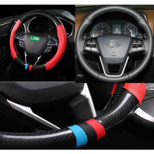 For Hyundai IX35 IX25 ioniq Veloster ENCINO Universal Size M 38CM Car Steering Wheel Cover Carbon Fiber Red Leather