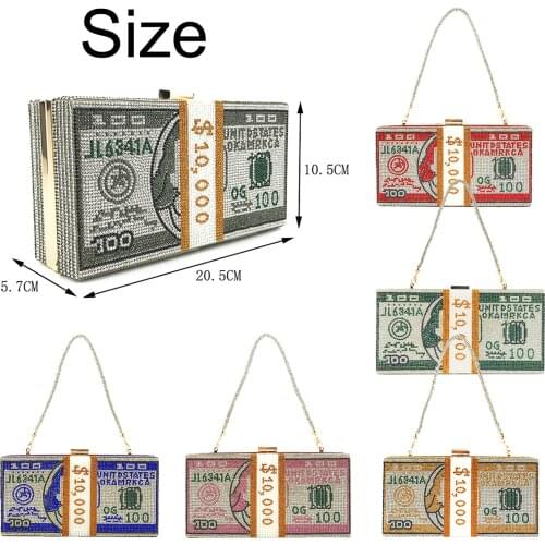 Dollar Cash Bag Rhinestone Money Shoulder Bag Bill Diamond Clutch Purse Funny Party Handbag Women Novelty Shinnie Shoulderbag