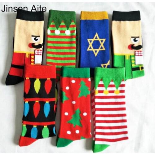 Jinsen Aite New Arrival Christmas Cotton Mens Socks Personality Cartoon Pattern Warm Winter Men Breathable Soft Socks JS705