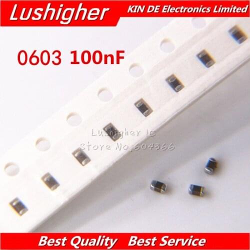 100pcs 0603 100nf 104K 104 50V X7R 10% SMD Ceramic Capacitor MLCC