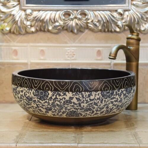 China Ceramic sink Chinese Wash Basin Art Basin Sink Counter Top black porcelain ceramic wash basin Bathroom Sink