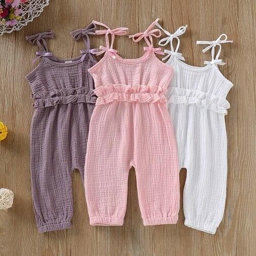 Kids Baby Girls Sleeveless Solid Romper Clothes Jumpsuit Long PantsTrousers Outfits Set
