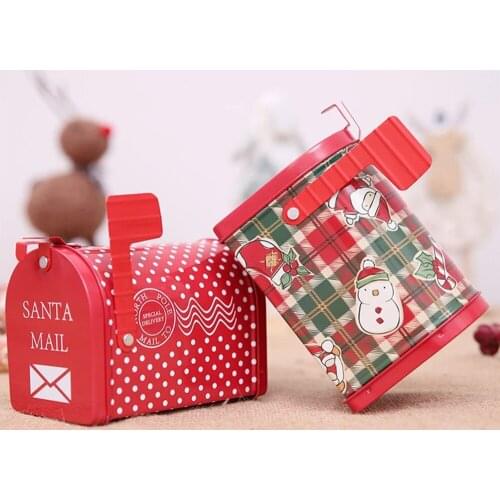 Christmas Candy Box Mailbox Shape Craft Iron Storage Box Organizer Tin Gift Box Xmas Ornaments New Year Home Decor Supplies