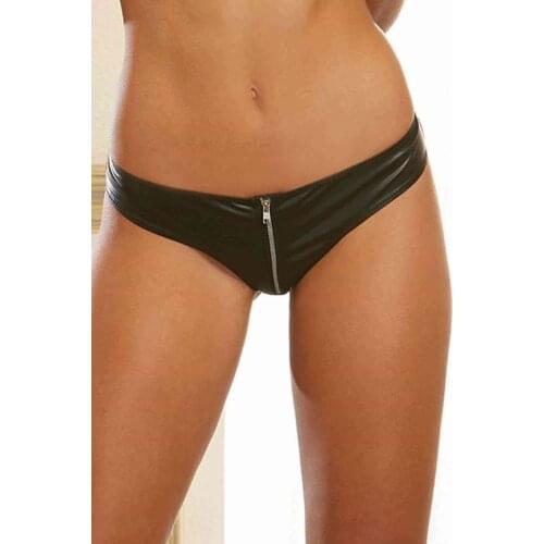 Merry See Leather front Zipper Sexy Panties