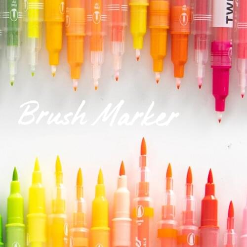 LITZY 12 Color Brush Marker Pen Set Dual Tips Graffiti Art Painting Marker Multicolor Journal Pens for School Stationery Gift