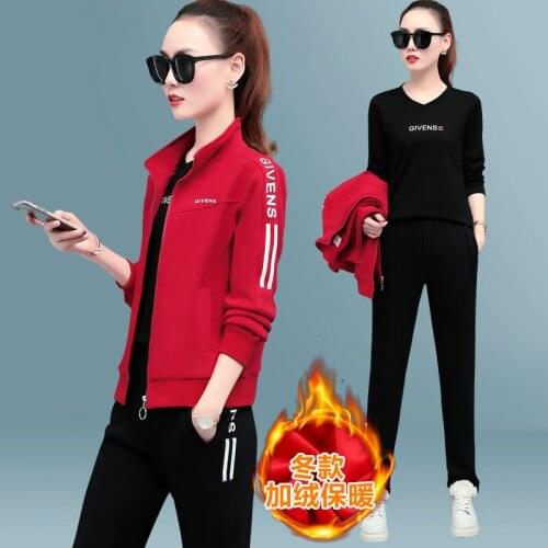 Moeroshe Winter Women thick cotton suit 2020 Autumn 3 pieces sets sweatshirt and pants suits and Jacket plus size