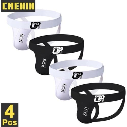 4Pcs Gay Men Jockstrap Underwear Cueca Male Panties G String Thongs Cotton Breathable Thong Men Underpants 3D Pouch New OR213