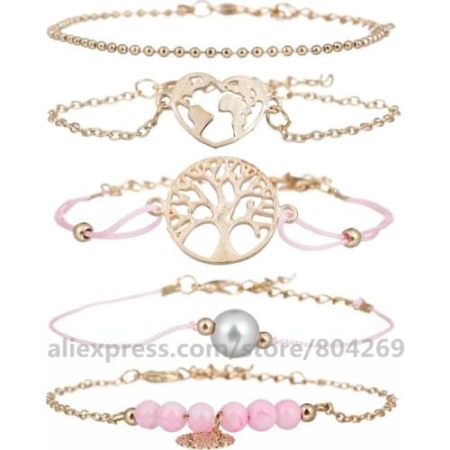 Wholesale Factory Price High Quality Women Hollow Out Love Tree Beaded Bracelet Set