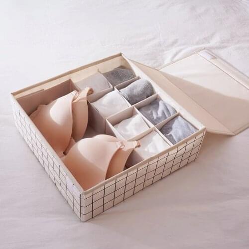 16 Grids Underwear Organizer Socks Bra Storage Box With Lid Compartment Foldable Closet Drawer Divider Organizer Washable