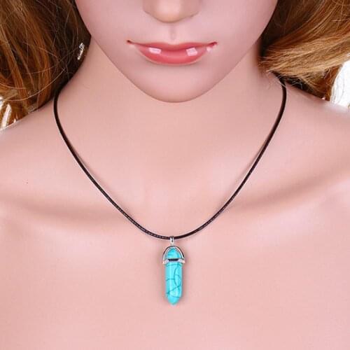 Faux Gemstone Rock Natural Quartz Healing Point Chakra Reiki Pendant Rope Necklace Women Men Necklaces Pendant Chain Vintage Hot