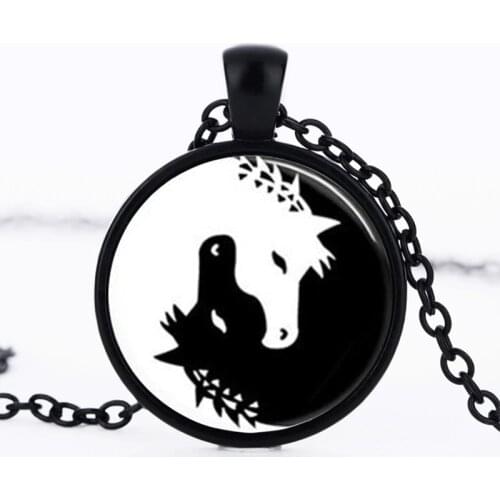 Horse Jewelry Necklace Yin Yang Black and White Animals Art Pendant Glass Photo Charms Photo Art medallion pendant