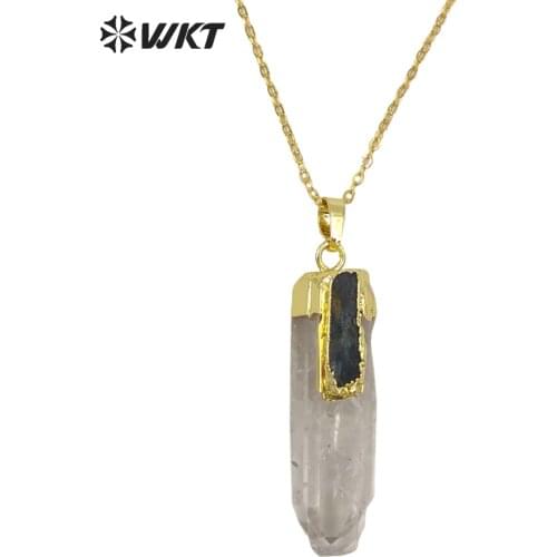 WT-N766 Wholesale Custom Crystal Point Pendant Necklace natural Crystal Quartz Point Stone with blue Kyanite Charm Necklace