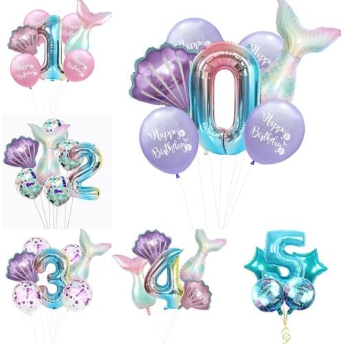 Mermaid Birthday Party Decoration 0-9th Mermaid Tail Baloons for Birthday Girl Wedding Anniversary Decoration