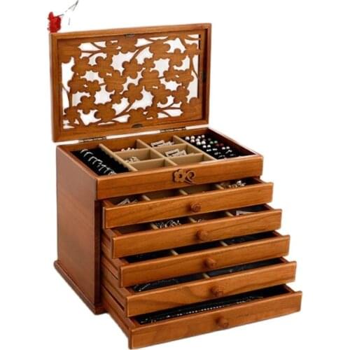 Clover real wood jewelry box retro style large multilayer marriage holiday gift makeup organizer storage box 31*20*25CM