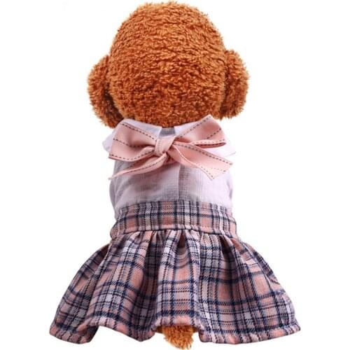 School Uniform Pink Plaid Pet Clothes Dog Coat Dress Bowtie White Tshirt Jacket For Small Dogs French Bulldog Dresses Outfit XL