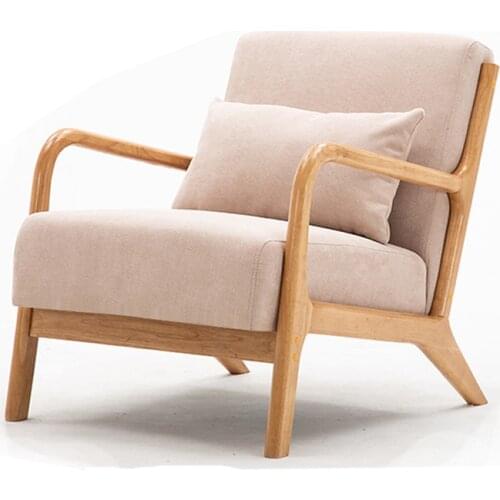 Nordic Leisure Sofa Chair Balcony Wood Chair Bedroom Living Room Furniture with Soft Padded Pillow