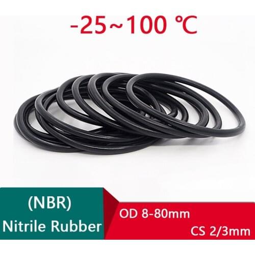 Black Nitrile Rubber (NBR) O-Ring OD 8-80mm Oil-Resistant Ring Gaskets Thickness 2/3mm Preservative