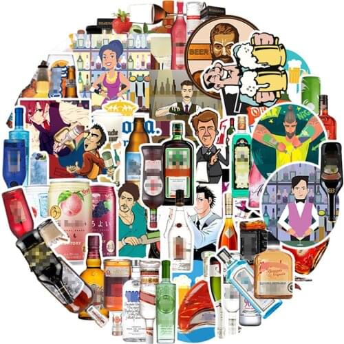 67pcs No Repeat Alcohol Wine Beer Stickers for Laptop Car Helmet Suitcase Computer Bike Motorcycle Adesivos Waterproof Sticker