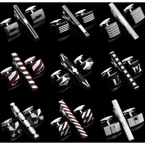 Memolissa A set of high quality Black Enamel Square Cufflinks tie clip Cufflinks Wedding Gift Box Set men