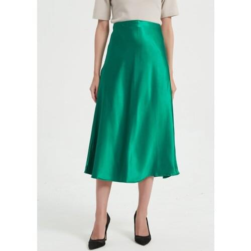 Toppies 2021 Womens Silk Satin Skirts High Waisted Skirt Solid Vintage England Simple Office Lady Skirts