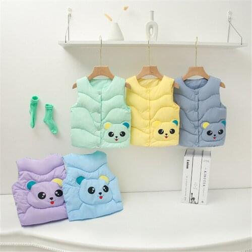 2021 New Children Cotton Vest Winter Infant Cartoon Print Cotton-Down Toddler Waistcoat Kids Boys Girls Sleeveless Jackets Vest