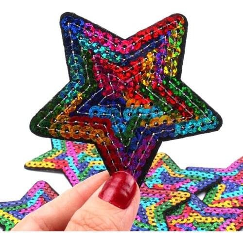 1pc Colorful Sequin Star Patches for Clothing Iron on Clothes Sticker Jeans Embroidery Appliques Stripes Garment Accessories Diy