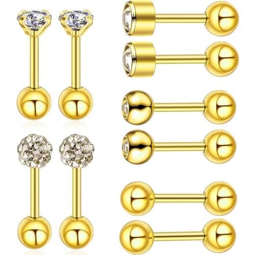 10PCS/Set 18G Helix Piercing Tragus Earring Cartilage Pircing Labret Piercing Stud Lip Ring Set Crystal Labret Ring Jewelry