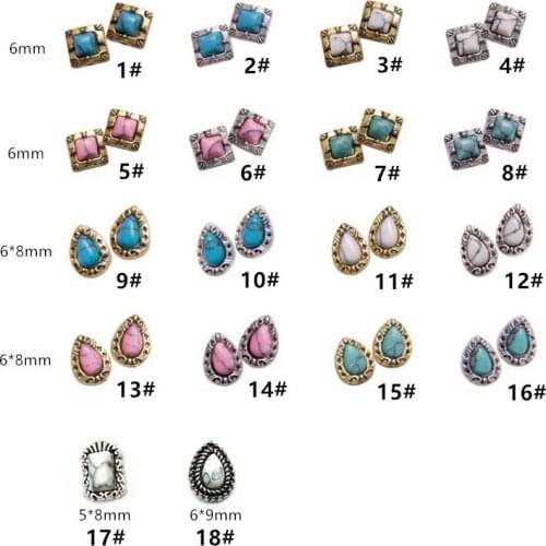 10pcs/lot Japan Korea 3D Alloy Nail Art Decorations Metal Retro Drop Square Stone Nail Accessories Charm Nail Parts Supplies