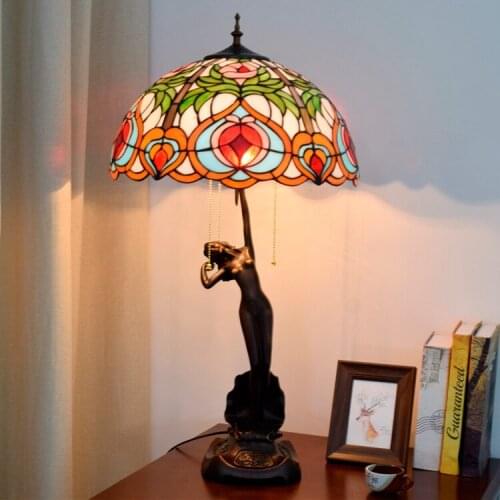 16 inch peach led table lamp Tiffanys stained glass villa living room bedroom bar porch Goddess of girl decorative desk lamps