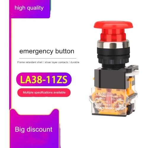 2pcs/lot LA38-11ZS Self-locking Mushroom Head Start Button Diameter 22mm Red Emergency Stop Button Switch Two type Optional