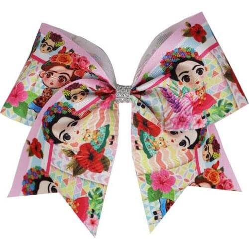 20pcs 7" Cheer Bows Beijing opera beautiful girl print ribbon Elastic Hair Bands Hair Bows For Girls Hair Accessories