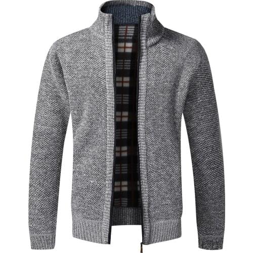 2021 Herfst Winter Nieuwe Heren Jas Slim Fit Stand Kraag Rits Jas Mannen Effen Katoen Dikke Warme Jas mannen Trui