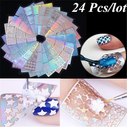 24Pcs/Set Mixed Aurora Flame Nail Sticker Holographic Colorful Reflections Self-Adhesive Foils DIY Nail Art Decoration Sticker