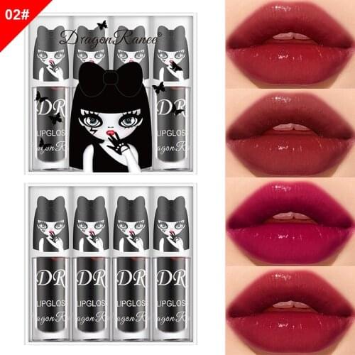 4PCS Mirror Water Lip Glaze Liquid Glossy Glass Lipstick Long-lasting Waterproof Not Stick Cup Rich Color Lip Gloss Lip Cosmetic