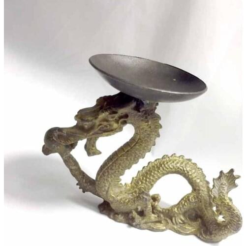 Antique Black Candlestick Dragon Statue Oil Lamp copper Candle Holder Brass Incense Burner Mountain