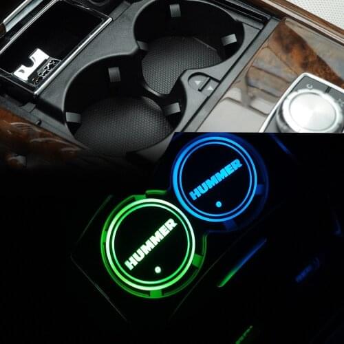 Car Led Shiny Water Cup Pad Groove Mat Luminous Coasters Atmosphere Light Lamp For HUMMER H1 H2 H3