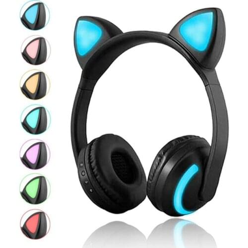Cute Cat Earphones Bluetooth Wireless Ear Headphone Flashing Glowing headphones LED light Gaming Headset Earphones For Girls