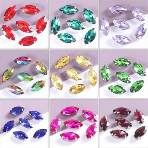 Glitter Rhinestones Sew On Crystal Glass Stones With Sliver Claw Strass For Sewing Needlework Diy Shoes Bags Clothes
