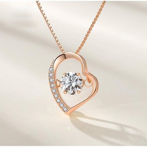 High Quality Real Fine Jewelry Zircon Heart Pendant Fashion Jewelry Necklace Pendants Set Chain Fashion Accessories Jewel